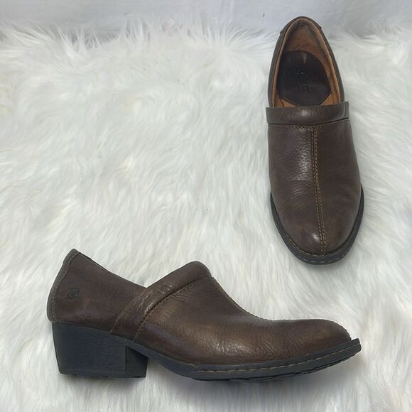Born Brown Pebbled Leather Slip On Heels Sz 8.5 - Picture 1 of 6